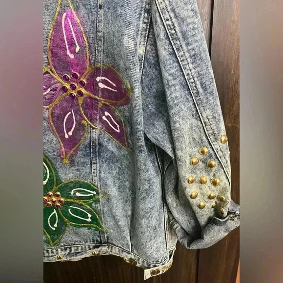 Vintage 90’s Statement Piece Flower Bedazzled Jacket- Rare- Peak 90’s-size: XL - Picture 12 of 16